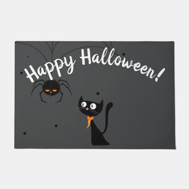 Paillasson Chat noir et Halloween Spider  (Devant)