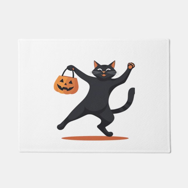 Paillasson Chat noir grognant à la bash d'Halloween, balançan (Devant)