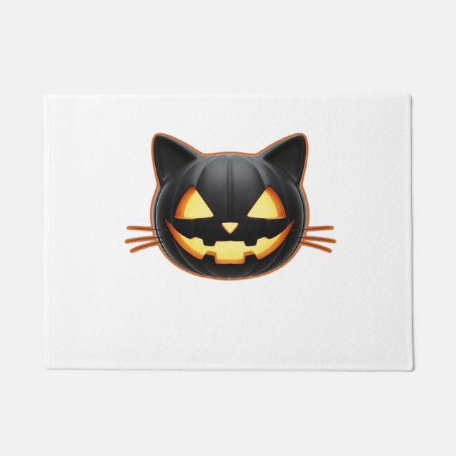 Paillasson Chat noir Jack o'Lantern Emoji T-shirt classique (Devant)