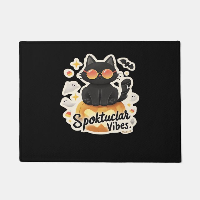 Paillasson Chat noir mignon Halloween Citrouille T-shirt surd (Devant)