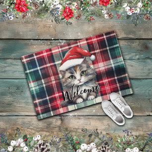 Paillasson Chat Père Noël Plaqué Noël Avec Texte