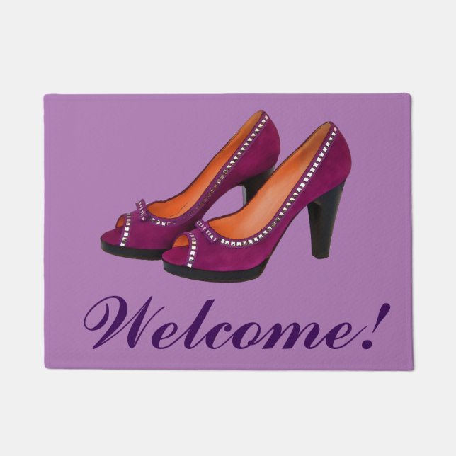 Paillasson Chaussures violettes haut talon de bienvenue mode (Devant)