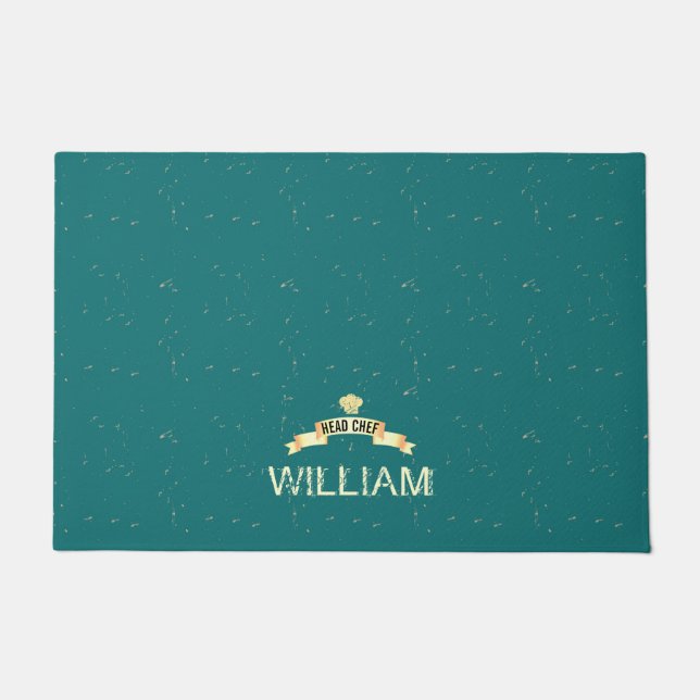 Paillasson Chef Nom turquoise Porte Mat (Devant)
