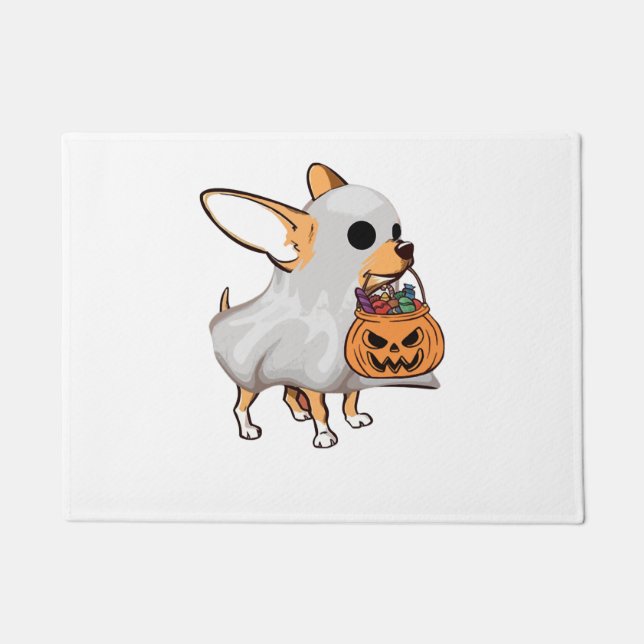 Paillasson Chemise Halloween du Citrouille fantôme du Chihuah (Devant)
