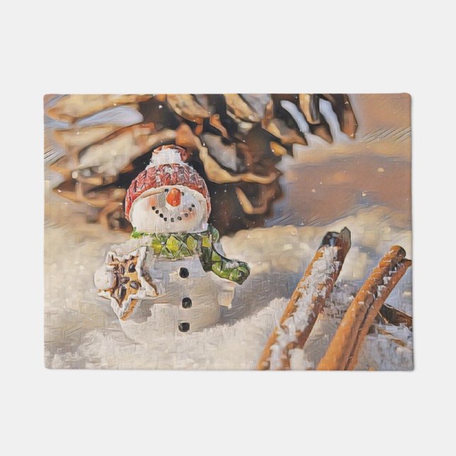 Paillasson Cher bonhomme de neige en peinture d'aquarelle de  (Devant)