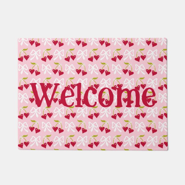 Paillasson Cherry Sweet Preppy rose et rouge Ado fille enfant (Devant)