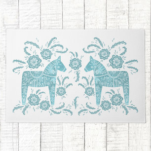 Paillasson Cheval de Dala suédois Turquoise vert et blanc ma