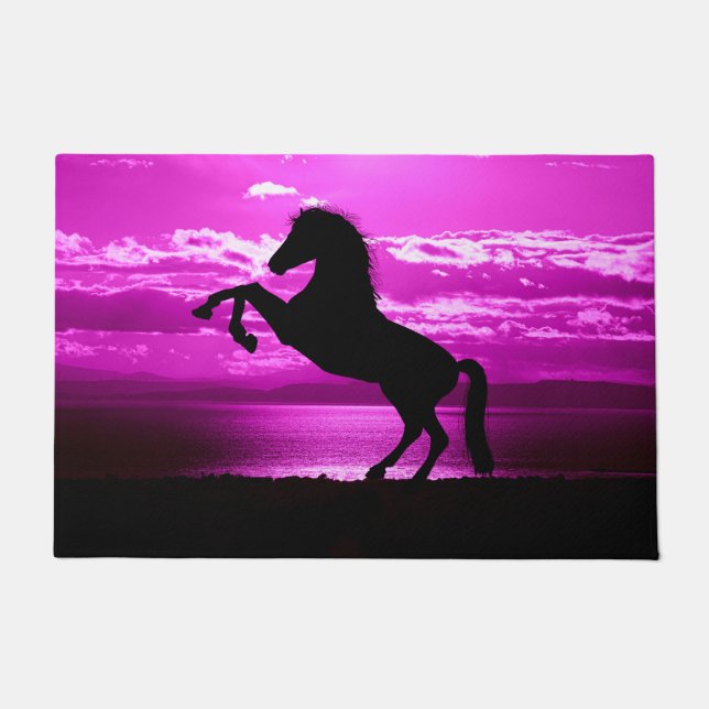 Paillasson Cheval noir Ciel pourpre et eau (Devant)