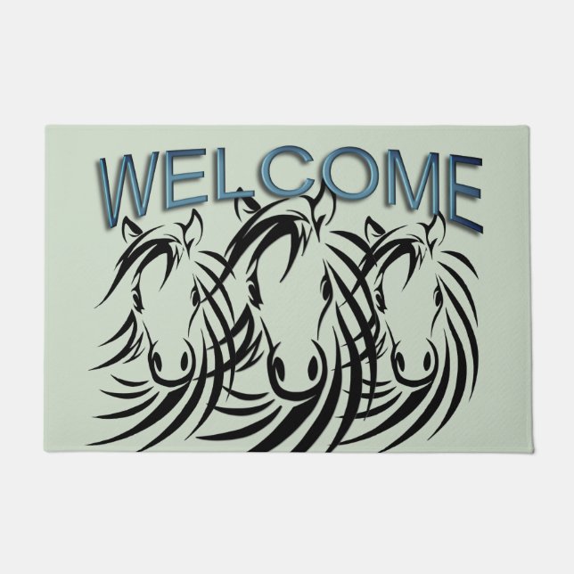 Paillasson Cheval noir Têtes vert (Devant)