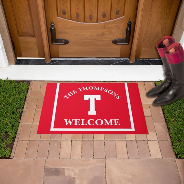 Paillasson Cheval Race Style Nom de famille Monogramme Bienve (Custom monogram and personallized name horse racing saddle cloth style Welcome mat. )
