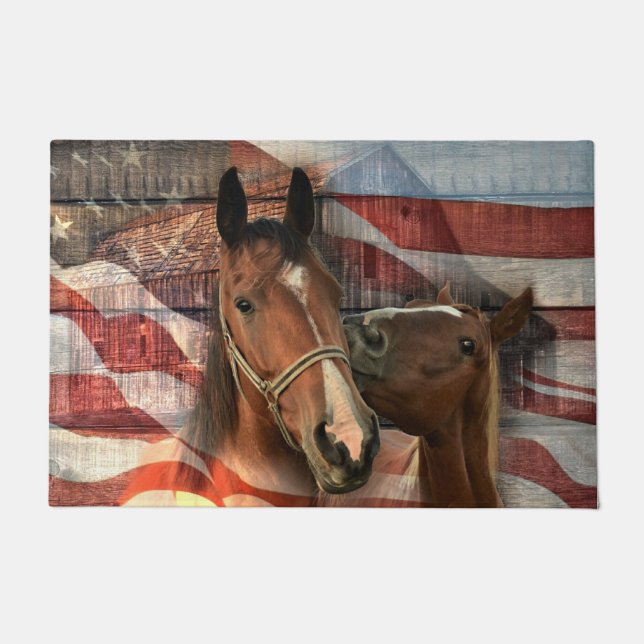 Paillasson Cheval Rustic Barne drapeau américain (Devant)