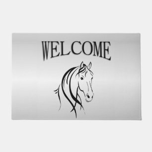 Paillasson Cheval Tête sur Argent Bienvenue