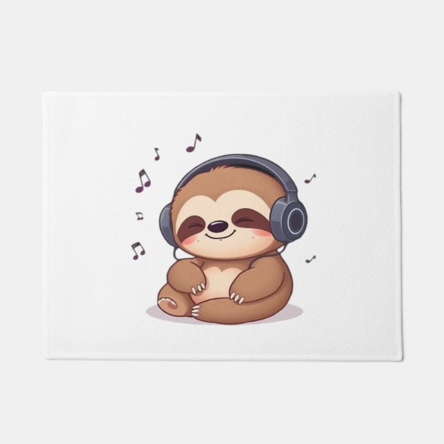 Paillasson Chibi Sloth with Headphones � Cute Kawaii Relaxing (Devant)