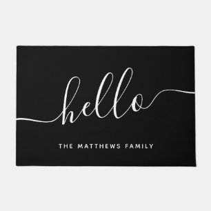 Paillasson Chic Black White Hello Script Nom de famille Bienv