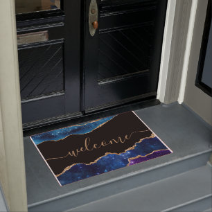 Paillasson Chic Bleu violet Rose Parties scintillant or Noir