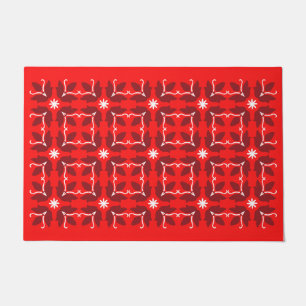Paillasson Chic Carrelage rouge Fleurs Motif Grand Porte Mat