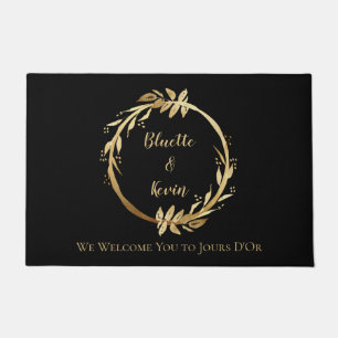Paillasson Chic Elegant Black Gold Foliing Wreath Monogramme