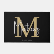 Chic Gold Black White Monogramme Nom de famille