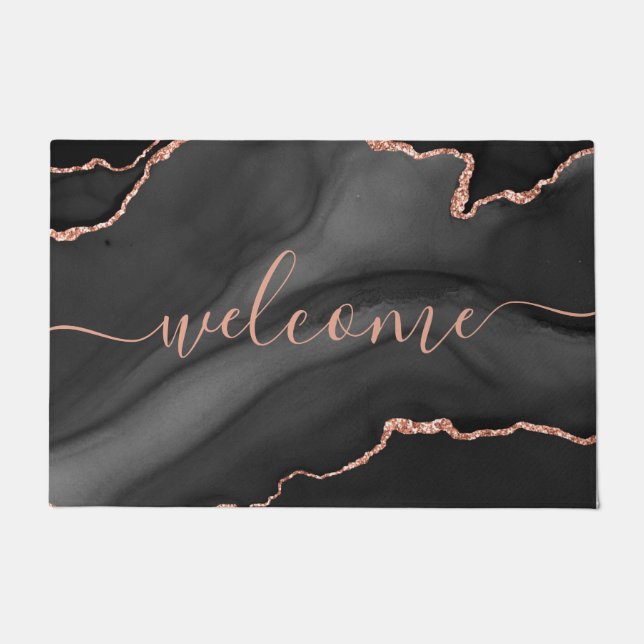Paillasson Chic Gray Agate Pink Glitter Script Welcome (Devant)