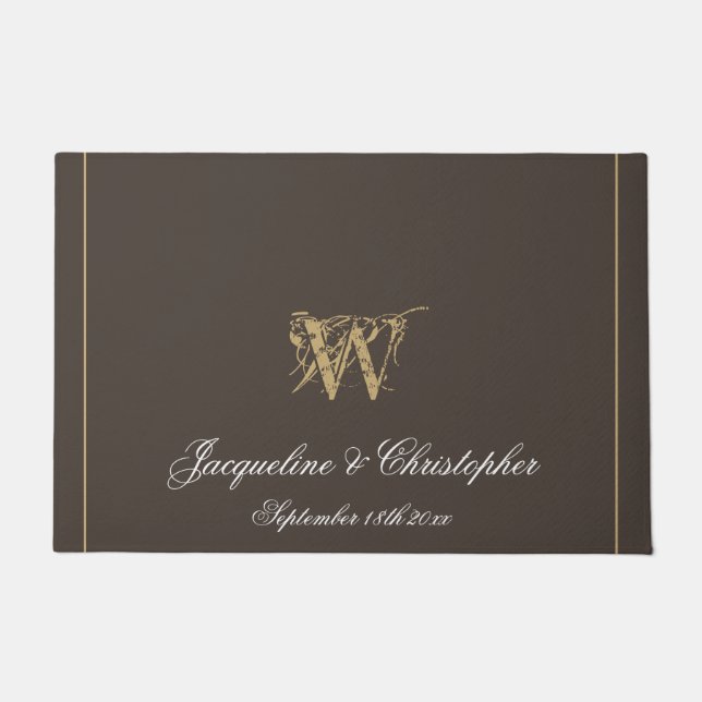 Paillasson Chic Moderne Monogramme Noms Mariage des nouveaux  (Devant)