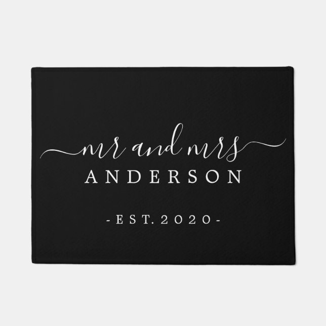 Paillasson Chic Newlysée M. Mme Black White Family Monogramme (Devant)