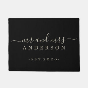 Paillasson Chic Newlysée Mr Mme Black Grey Family Monogramme
