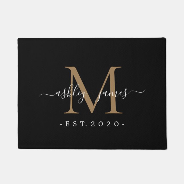 Paillasson Chic or Monogramme Noms de script Mariage Date Noi (Devant)