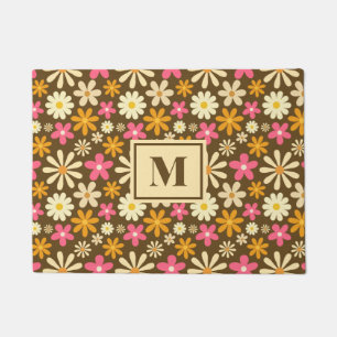 Paillasson Chic Retro les années 70 Super Hippie Flower Monog