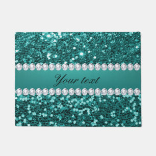 Paillasson Chic Turquoise Faux Parties scintillant et diamant