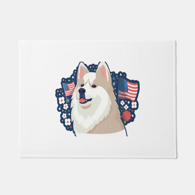 Paillasson Chien Akita avec thème de la fête de l'indépendanc (Devant)