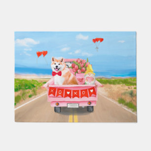 Paillasson Chien Akita Camion de la Saint-Valentin Cœurs