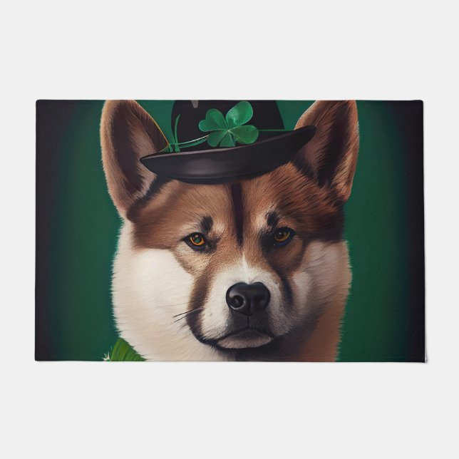 Paillasson Chien akita en tenue de la Saint Patrick's Day (Devant)