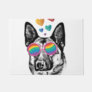Paillasson Chien berger allemand avec coeur Saint-Valentin