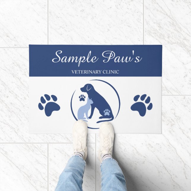 Paillasson Chien Bleu Et Blanc Avec Logo Chat Clinique Vétéri (Intérieur)
