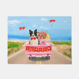 Paillasson Chien Border Collie Saint-Valentin Camion Cœurs