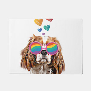 Paillasson Chien Cavalier King avec coeurs Saint-Valentin