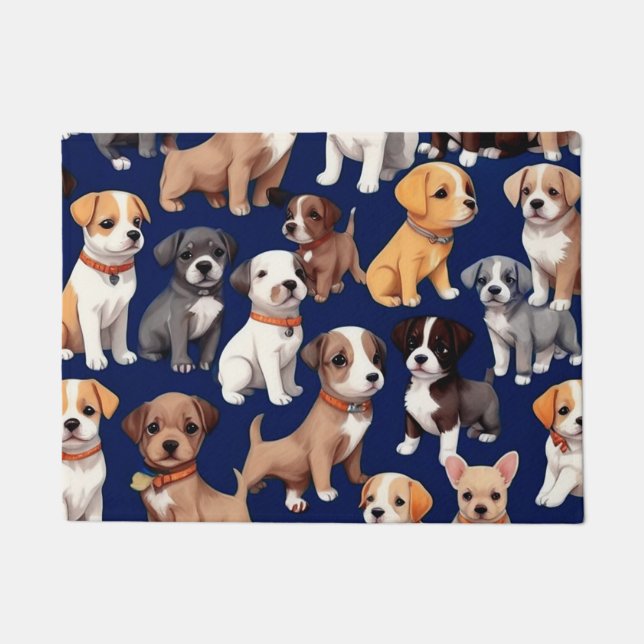 Paillasson Chien Chien Chien bleu de la marine Design Motif (Devant)
