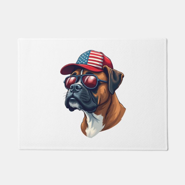Paillasson Chien de boîte portant blanc rouge bleu (Devant)