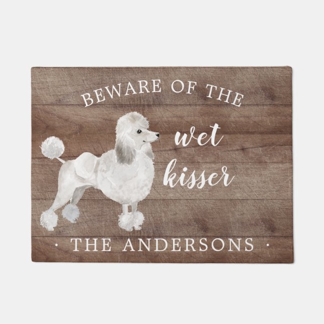 Paillasson Chien de caniche blanc Porte personnalisée Mat (Devant)