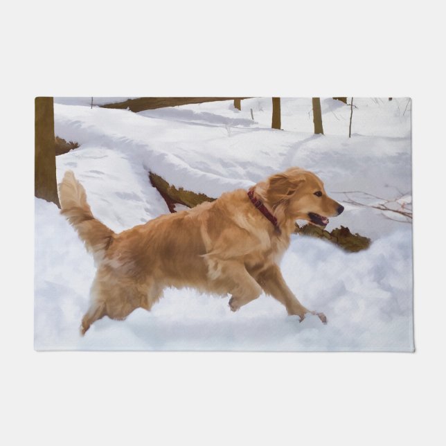 Paillasson Chien de golden retriever dans la neige (Devant)