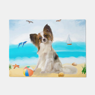 Paillasson Chien de Papillon sur la plage