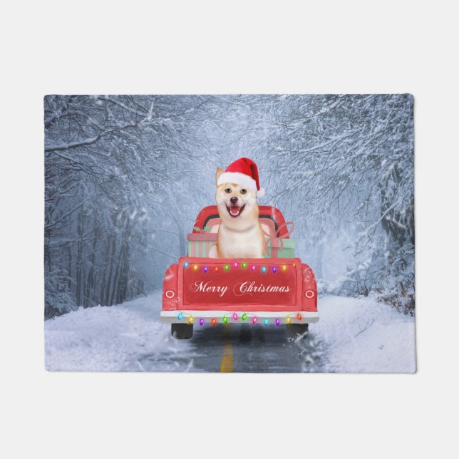 Paillasson Chien de Shiba Inu en neige assis sur un camion de (Devant)