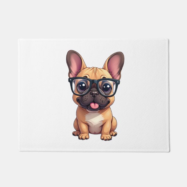 Paillasson Chien de taureau français portant des lunettes (Devant)