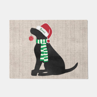 Paillasson Chien de vacances de Noël Black Lab personnalisé