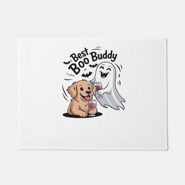 Paillasson Chien et fantôme buvant du vin. T-shirt classique (Devant)