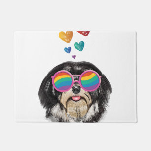 Paillasson Chien Havanais avec coeurs de la Saint-Valentin