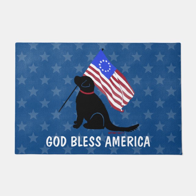 Paillasson Chien patriotique Dieu bénisse Amérique mat de por (Devant)