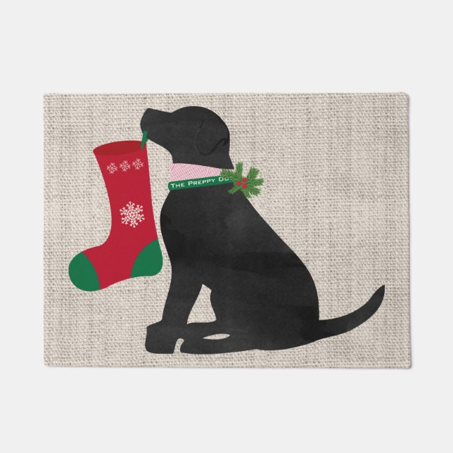 Paillasson Chien préppy du laboratoire noir de Noël (Devant)