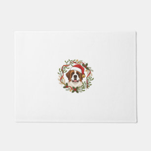 Paillasson Chien Saint-Bernard Chapeau de Père Noël Couronne 