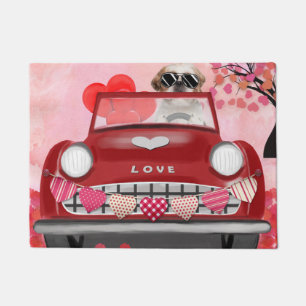Paillasson Chien Shih Tzu Voiture avec coeurs Saint-Valentin